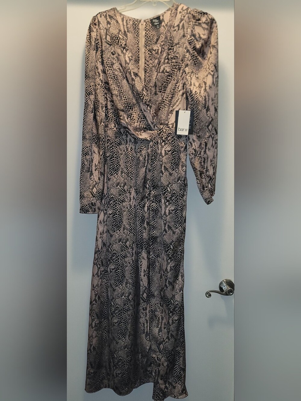Bar III Black and Blush Snake-Print Long Sleeve Wrap Dress